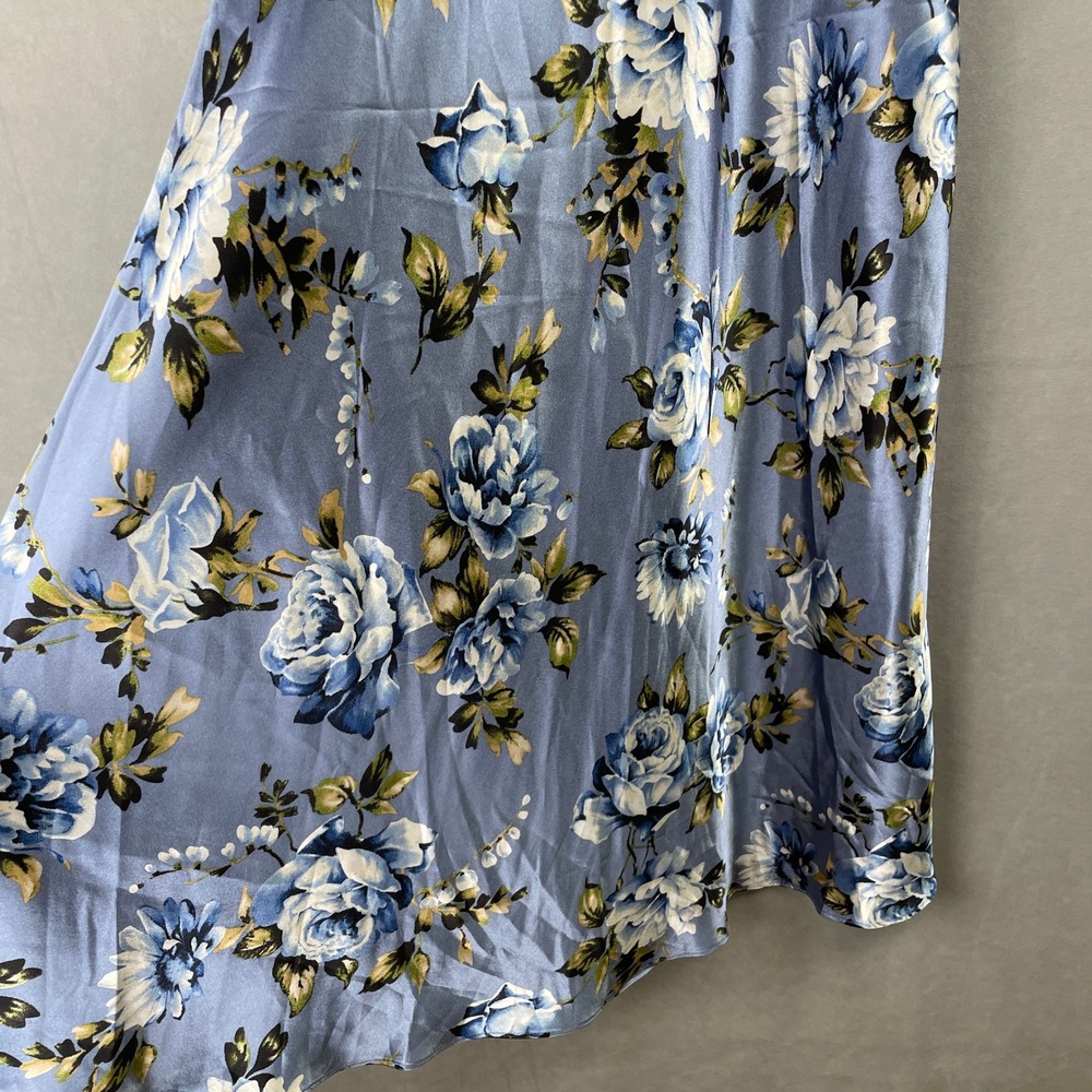 Jones New York Blue Floral Romantic Satin Soft Girl Spring Dress Midi V-Neck M - Picture 4 of 8